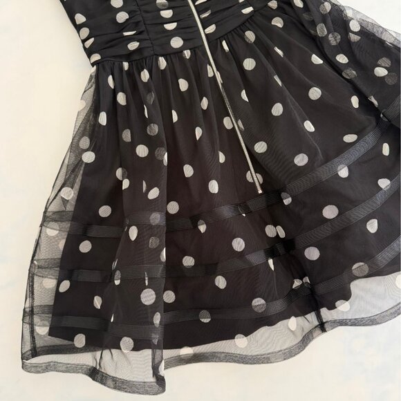 Betsey Johnson Black & White Polka Dot Tulle Mesh Flare Halter Dress - Picture 4 of 8